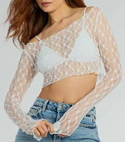 Call The Shots Long Sleeve Texture Crop Top