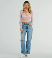 Pretty As A Bow Long Sleeve Mesh Crop Top