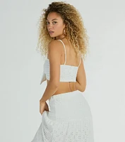 Spring Breeze Sweetheart Tie Eyelet Crop Top