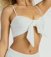 Spring Breeze Sweetheart Tie Eyelet Crop Top