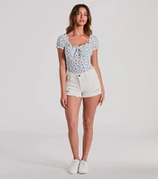 Sweet Style Ditsy Floral Puff Sleeve Bodysuit