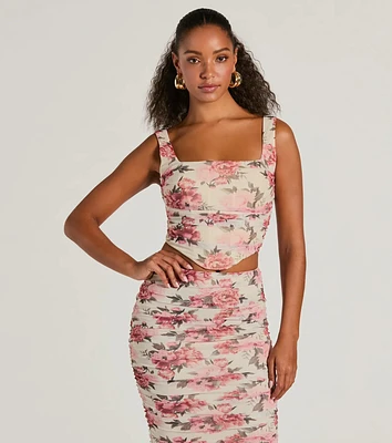 Blooming Bliss Lace-Up Floral Mesh Bustier