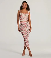 Blooming Bliss Lace-Up Floral Mesh Bustier