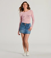 Flirt Alert Rhinestone Heart Sheer Mesh Crop Top