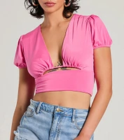 Simply Adorable Puff Sleeve Cutout Crop Top