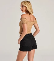 Sweet As You Off-The-Shoulder Lace-Up Crop Top