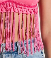 Fringed Out Triangle Fringe Beaded Crop Top