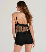 Fringed Out Triangle Fringe Beaded Crop Top