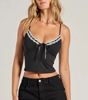 Perfect Twist Lace Bow V-Neck Crop Top