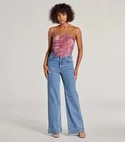 Keep It Alluring Abstract Mesh Strapless Bustier Top