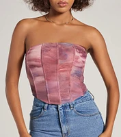 Keep It Alluring Abstract Mesh Strapless Bustier Top