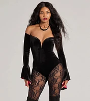Vampy Vixen Long Sleeve Velvet Bodysuit