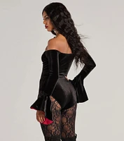 Vampy Vixen Long Sleeve Velvet Bodysuit