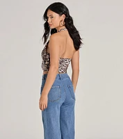 Prowlin Around Cowl Halter Leopard Crop Top