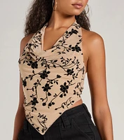 Bold Romance Flocked Floral Print Halter Top