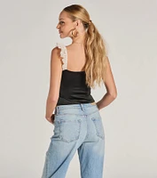 Effortlessly Pretty Lace And Knit Sleeveless Top