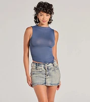 Stylish Basic Sleeveless Mock Neck Crop Top