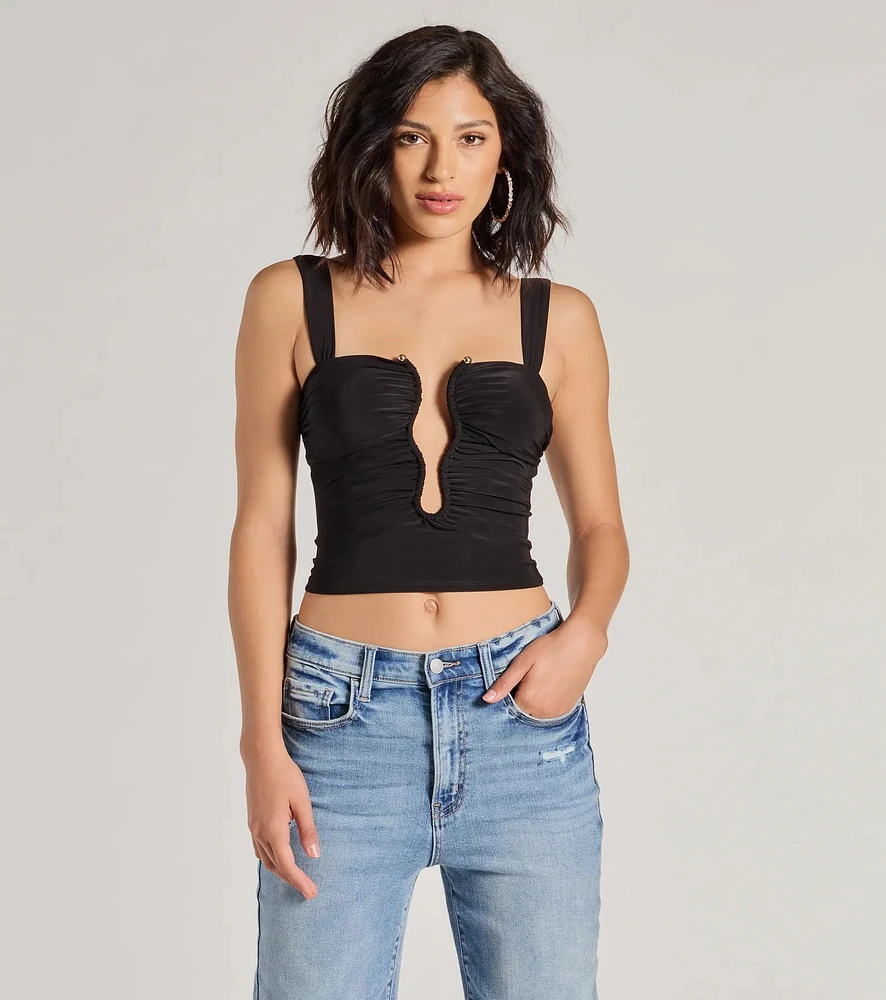 Chic Illusion Plunge Cutout Ruched Tank Top