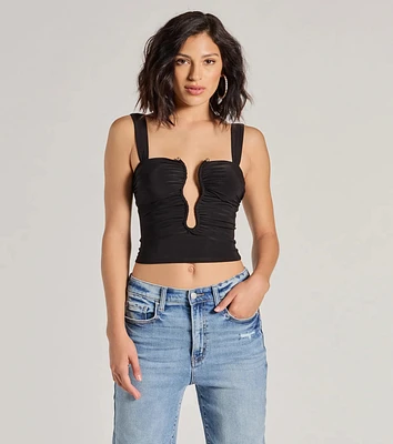 Chic Illusion Plunge Cutout Ruched Tank Top