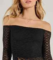 Trendy Babe Off-The-Shoulder Ruched Lace Top