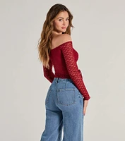 Trendy Babe Off-The-Shoulder Ruched Lace Top