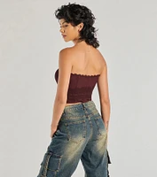 Chic Attitude Lace Trim Mesh Corset Top