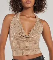 Glitzy Chic Cropped Rhinestone Halter Top