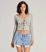 Trendy Casual Long Sleeve Tie-Front Top