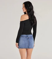 Cozy Trend Hacci Knit Off-Shoulder Long Sleeve Top
