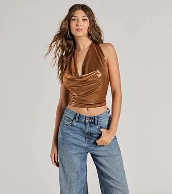 Glam Trendsetter Metallic Knit Halter Top