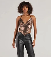 Flashy And Fierce Metallic Knit Halter Crop Top