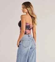 Pretty Aura Floral Print Strapless Crop Top