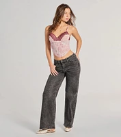 Sweet And Sultry Floral Lace Mesh Bustier Top
