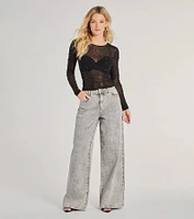 Sheer Glitz Long Sleeve Beaded Rhinestone Crop Top