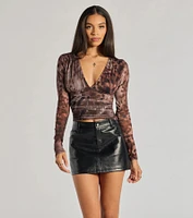 Sassy Style Print Mesh Long Sleeve Top