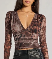 Sassy Style Print Mesh Long Sleeve Top