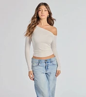 Chic Factor Asymmetrical Long Sleeve Crop Top
