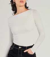 Cute Basic Boat Neck Long Sleeve Crop Top