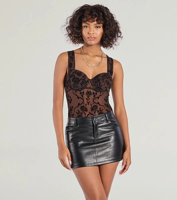 Floral Stunner Flocked Bustier Bodysuit