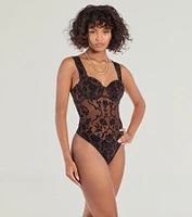 Floral Stunner Flocked Bustier Bodysuit