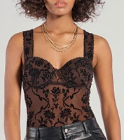 Floral Stunner Flocked Bustier Bodysuit