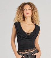 Just A Peek Cap Sleeve Lace Mesh Crop Top