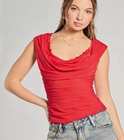 Just A Peek Cap Sleeve Lace Mesh Crop Top