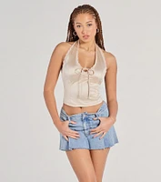 Lace Be Real Halter Satin Crop Top