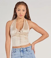 Lace Be Real Halter Satin Crop Top