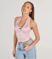 Lace Be Real Halter Satin Crop Top