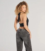 Party Diva Cropped Rhinestone Halter Top