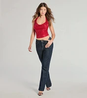 Glitzy Chic Cropped Rhinestone Halter Top
