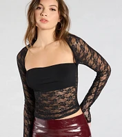 Show Stopping Long Sleeve Lace Cutout Crop Top