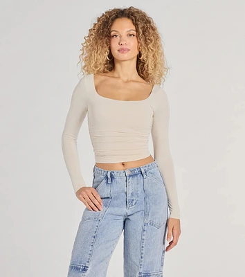 Elevated And Cute Long Sleeve Ruched Crop Top